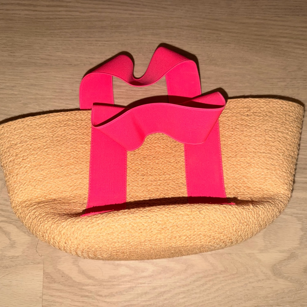 Lola Mini Market Bag - Hot Pink & Raffia Mini Straw Tote - New w/ Tags